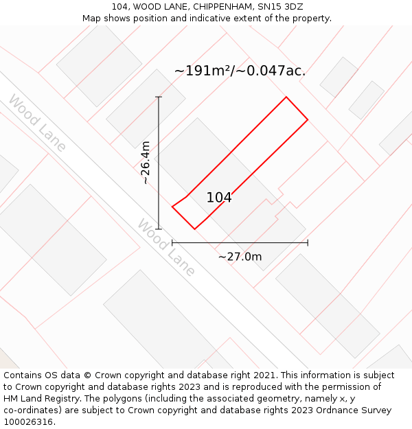 104, WOOD LANE, CHIPPENHAM, SN15 3DZ: Plot and title map