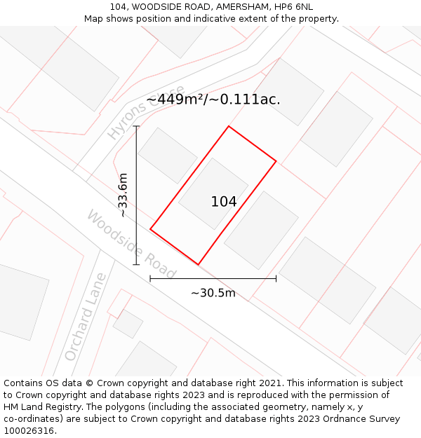 104, WOODSIDE ROAD, AMERSHAM, HP6 6NL: Plot and title map