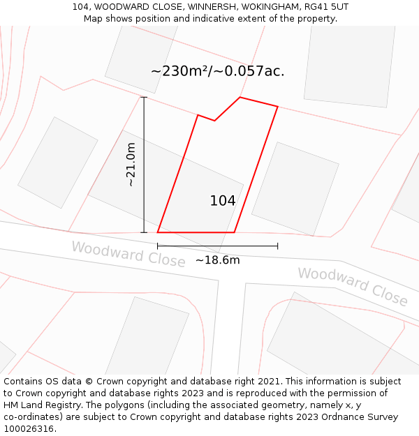 104, WOODWARD CLOSE, WINNERSH, WOKINGHAM, RG41 5UT: Plot and title map