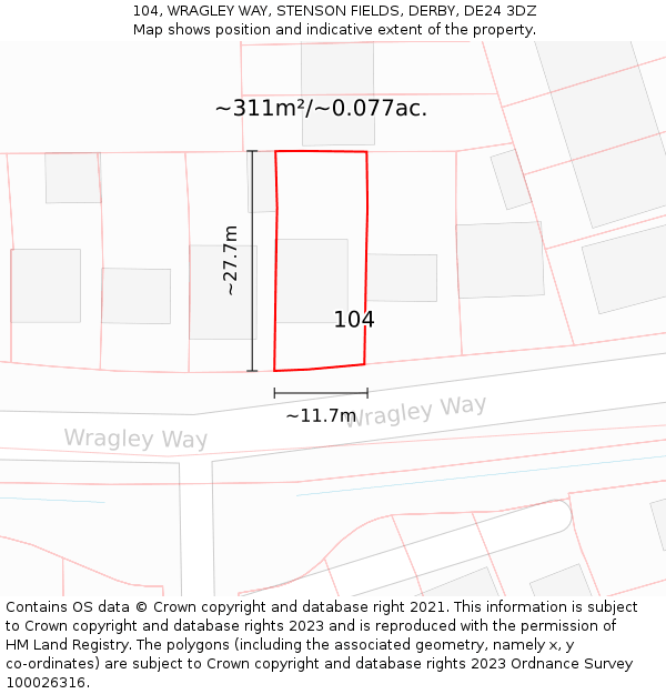 104, WRAGLEY WAY, STENSON FIELDS, DERBY, DE24 3DZ: Plot and title map