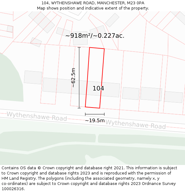 104, WYTHENSHAWE ROAD, MANCHESTER, M23 0PA: Plot and title map