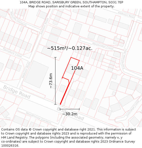 104A, BRIDGE ROAD, SARISBURY GREEN, SOUTHAMPTON, SO31 7EP: Plot and title map