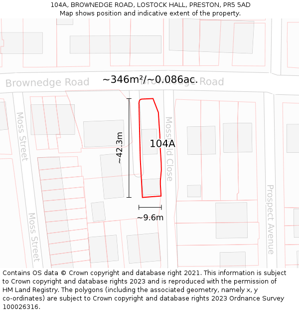 104A, BROWNEDGE ROAD, LOSTOCK HALL, PRESTON, PR5 5AD: Plot and title map
