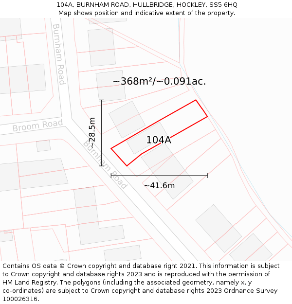 104A, BURNHAM ROAD, HULLBRIDGE, HOCKLEY, SS5 6HQ: Plot and title map