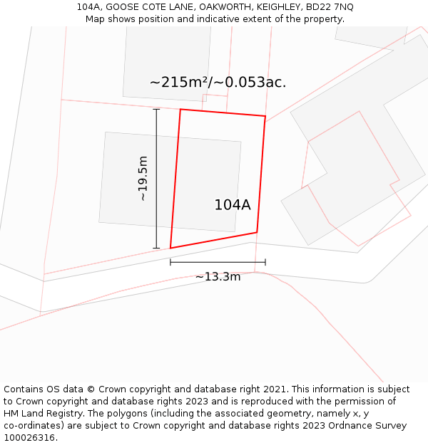 104A, GOOSE COTE LANE, OAKWORTH, KEIGHLEY, BD22 7NQ: Plot and title map