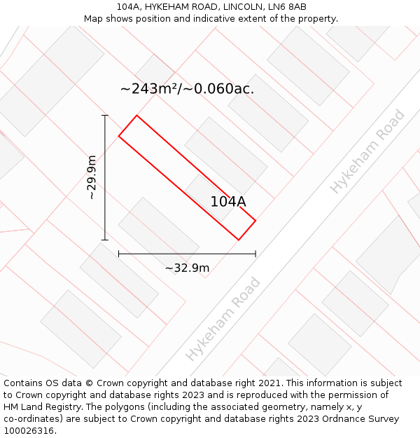 104A, HYKEHAM ROAD, LINCOLN, LN6 8AB: Plot and title map