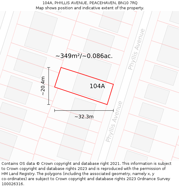 104A, PHYLLIS AVENUE, PEACEHAVEN, BN10 7RQ: Plot and title map