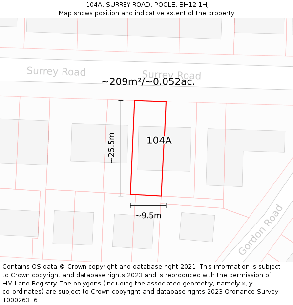 104A, SURREY ROAD, POOLE, BH12 1HJ: Plot and title map