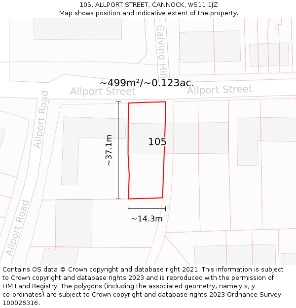 105, ALLPORT STREET, CANNOCK, WS11 1JZ: Plot and title map