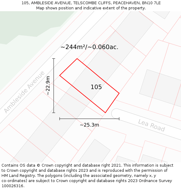 105, AMBLESIDE AVENUE, TELSCOMBE CLIFFS, PEACEHAVEN, BN10 7LE: Plot and title map