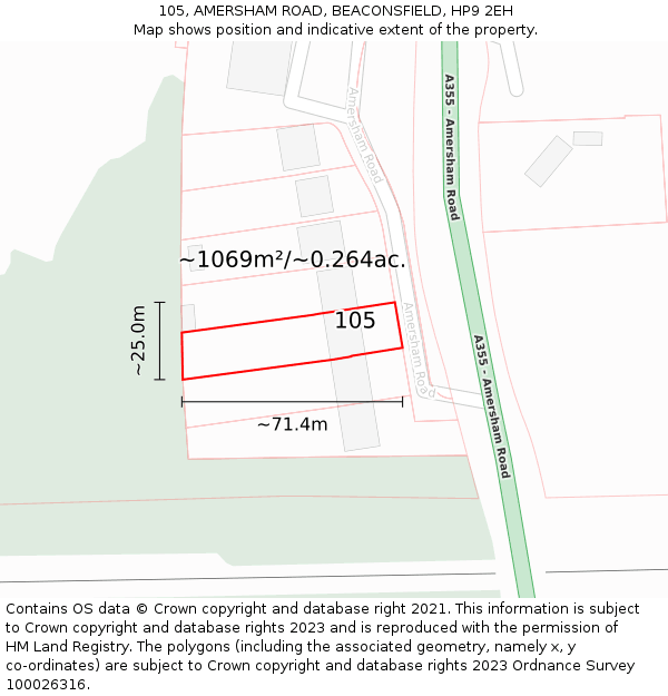 105, AMERSHAM ROAD, BEACONSFIELD, HP9 2EH: Plot and title map