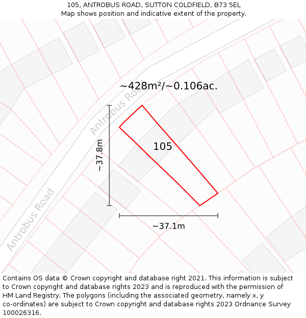 105, ANTROBUS ROAD, SUTTON COLDFIELD, B73 5EL: Plot and title map