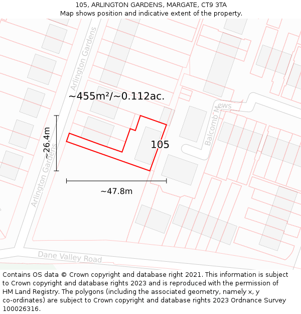 105, ARLINGTON GARDENS, MARGATE, CT9 3TA: Plot and title map