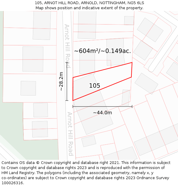 105, ARNOT HILL ROAD, ARNOLD, NOTTINGHAM, NG5 6LS: Plot and title map