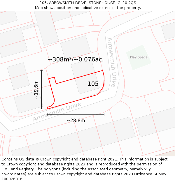 105, ARROWSMITH DRIVE, STONEHOUSE, GL10 2QS: Plot and title map