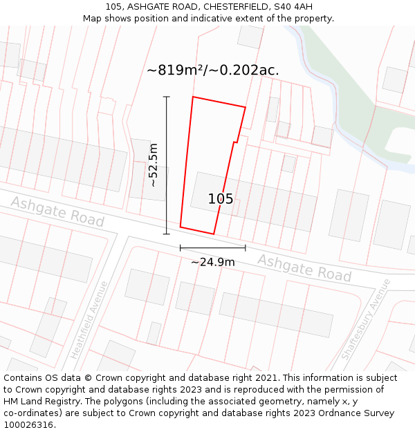 105, ASHGATE ROAD, CHESTERFIELD, S40 4AH: Plot and title map