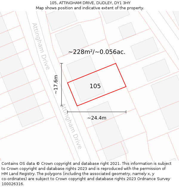 105, ATTINGHAM DRIVE, DUDLEY, DY1 3HY: Plot and title map