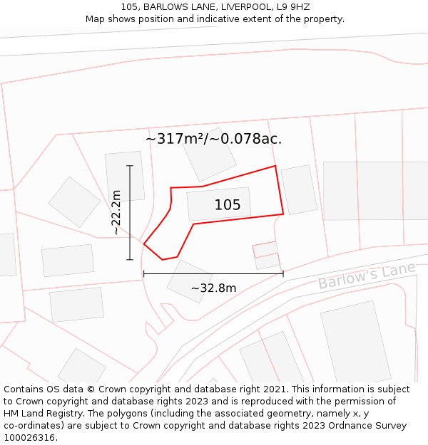 105, BARLOWS LANE, LIVERPOOL, L9 9HZ: Plot and title map