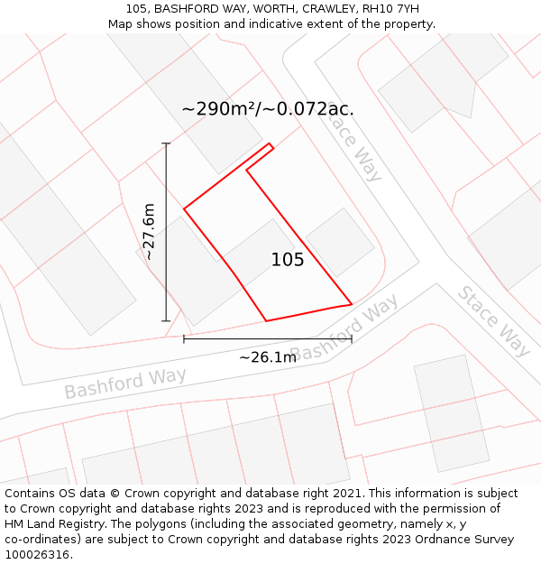 105, BASHFORD WAY, WORTH, CRAWLEY, RH10 7YH: Plot and title map