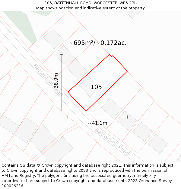 105, BATTENHALL ROAD, WORCESTER, WR5 2BU: Plot and title map