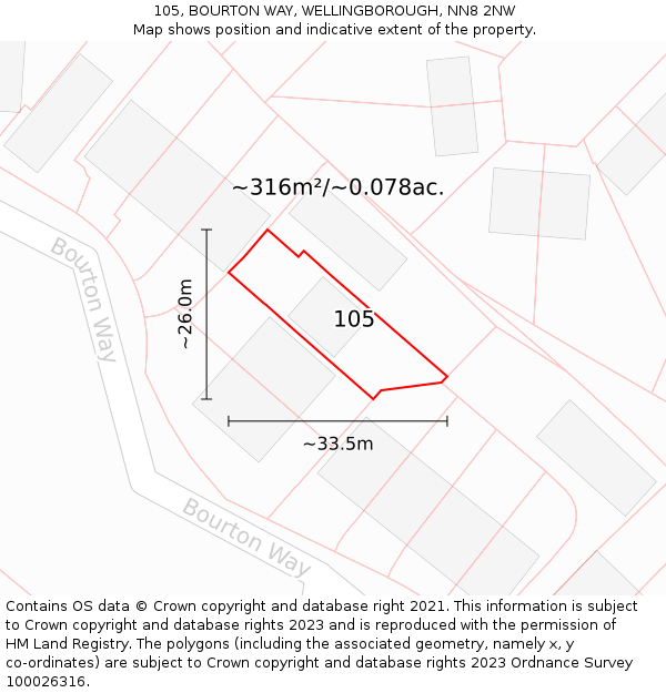 105, BOURTON WAY, WELLINGBOROUGH, NN8 2NW: Plot and title map