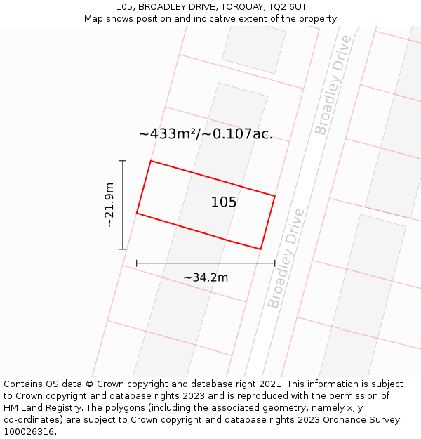 105, BROADLEY DRIVE, TORQUAY, TQ2 6UT: Plot and title map