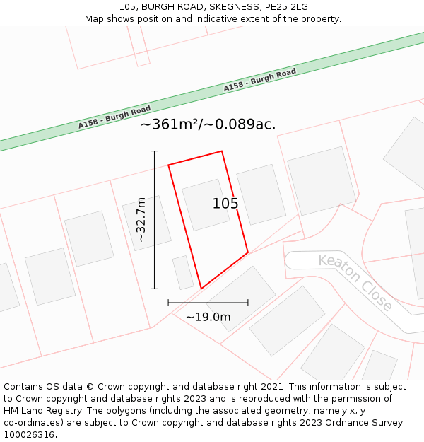 105, BURGH ROAD, SKEGNESS, PE25 2LG: Plot and title map