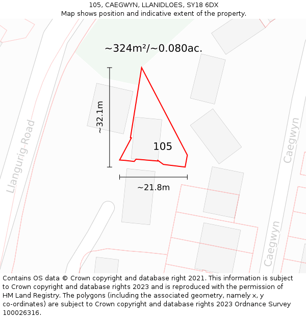 105, CAEGWYN, LLANIDLOES, SY18 6DX: Plot and title map