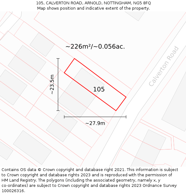 105, CALVERTON ROAD, ARNOLD, NOTTINGHAM, NG5 8FQ: Plot and title map