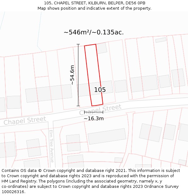 105, CHAPEL STREET, KILBURN, BELPER, DE56 0PB: Plot and title map