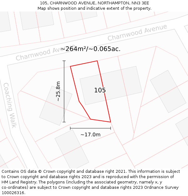 105, CHARNWOOD AVENUE, NORTHAMPTON, NN3 3EE: Plot and title map