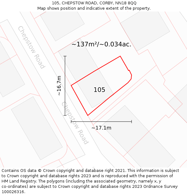 105, CHEPSTOW ROAD, CORBY, NN18 8QQ: Plot and title map