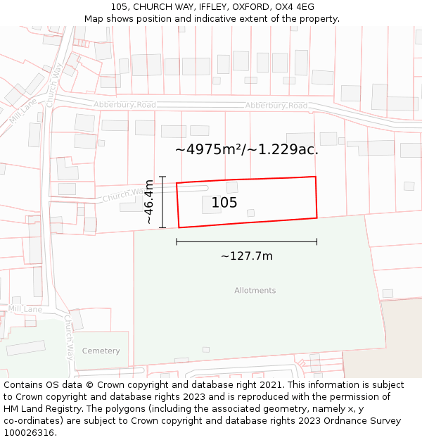 105, CHURCH WAY, IFFLEY, OXFORD, OX4 4EG: Plot and title map