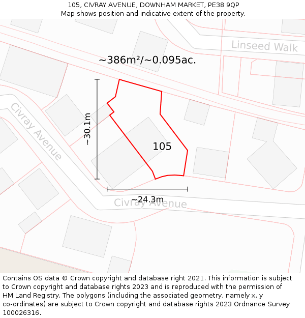 105, CIVRAY AVENUE, DOWNHAM MARKET, PE38 9QP: Plot and title map