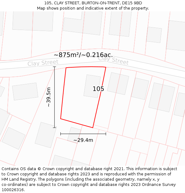 105, CLAY STREET, BURTON-ON-TRENT, DE15 9BD: Plot and title map