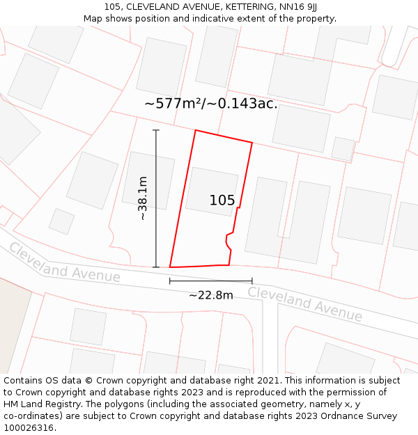 105, CLEVELAND AVENUE, KETTERING, NN16 9JJ: Plot and title map