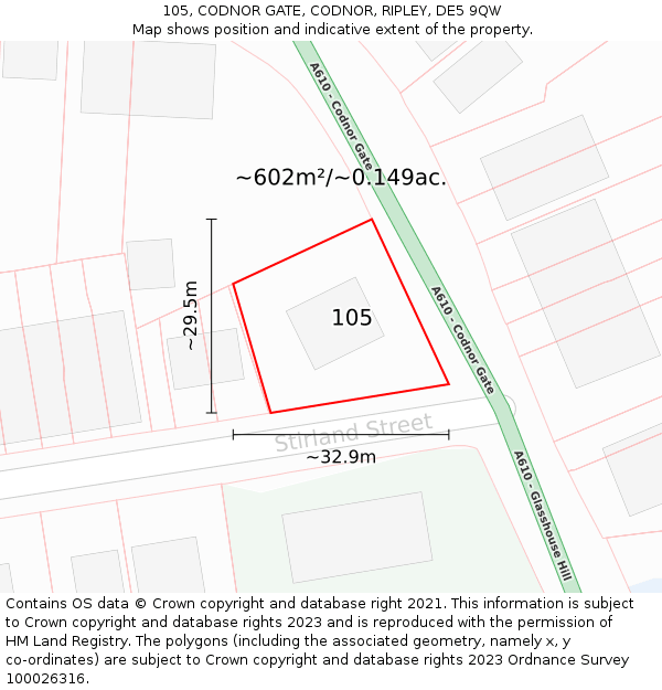 105, CODNOR GATE, CODNOR, RIPLEY, DE5 9QW: Plot and title map