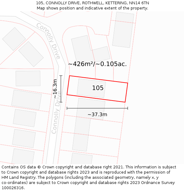 105, CONNOLLY DRIVE, ROTHWELL, KETTERING, NN14 6TN: Plot and title map