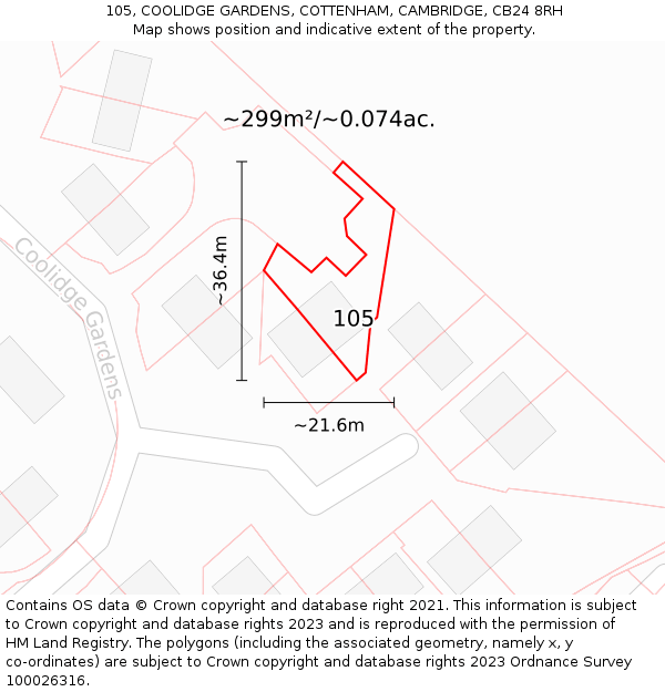 105, COOLIDGE GARDENS, COTTENHAM, CAMBRIDGE, CB24 8RH: Plot and title map