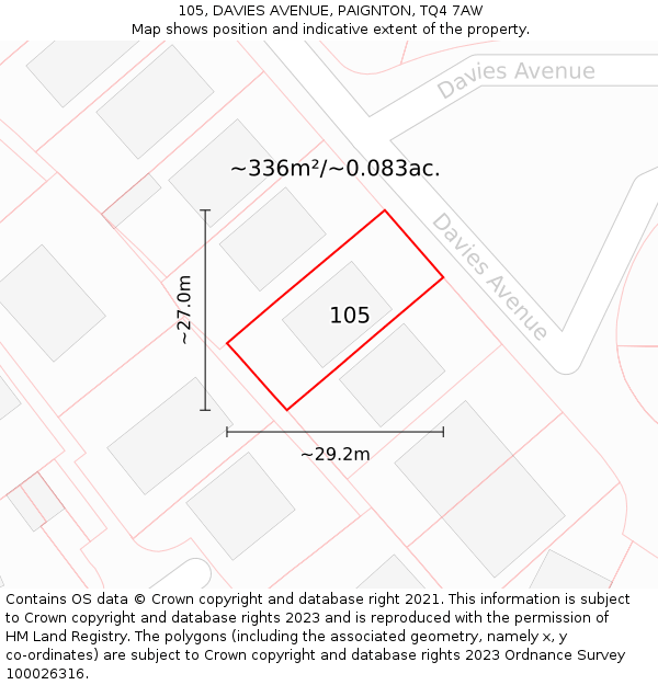 105, DAVIES AVENUE, PAIGNTON, TQ4 7AW: Plot and title map