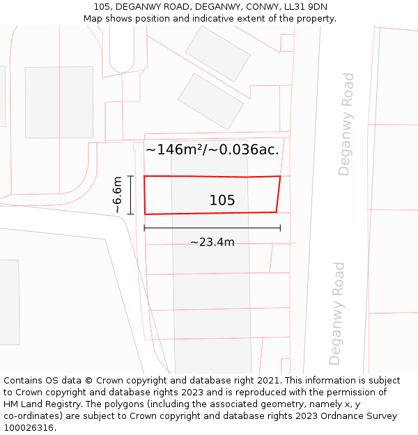 105, DEGANWY ROAD, DEGANWY, CONWY, LL31 9DN: Plot and title map