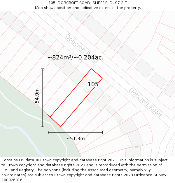 105, DOBCROFT ROAD, SHEFFIELD, S7 2LT: Plot and title map