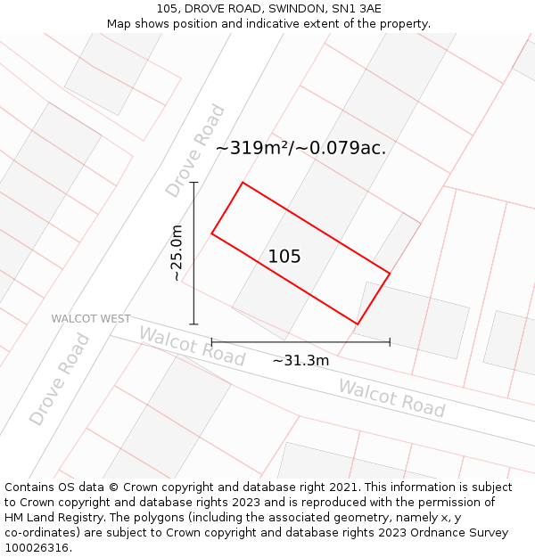 105, DROVE ROAD, SWINDON, SN1 3AE: Plot and title map