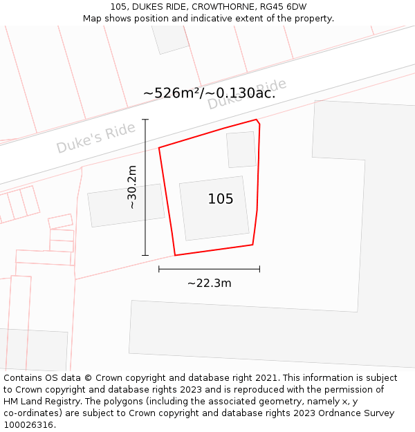 105, DUKES RIDE, CROWTHORNE, RG45 6DW: Plot and title map