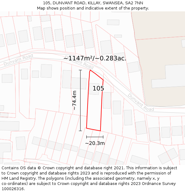 105, DUNVANT ROAD, KILLAY, SWANSEA, SA2 7NN: Plot and title map