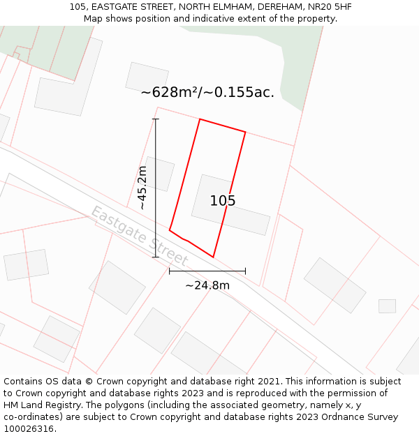 105, EASTGATE STREET, NORTH ELMHAM, DEREHAM, NR20 5HF: Plot and title map