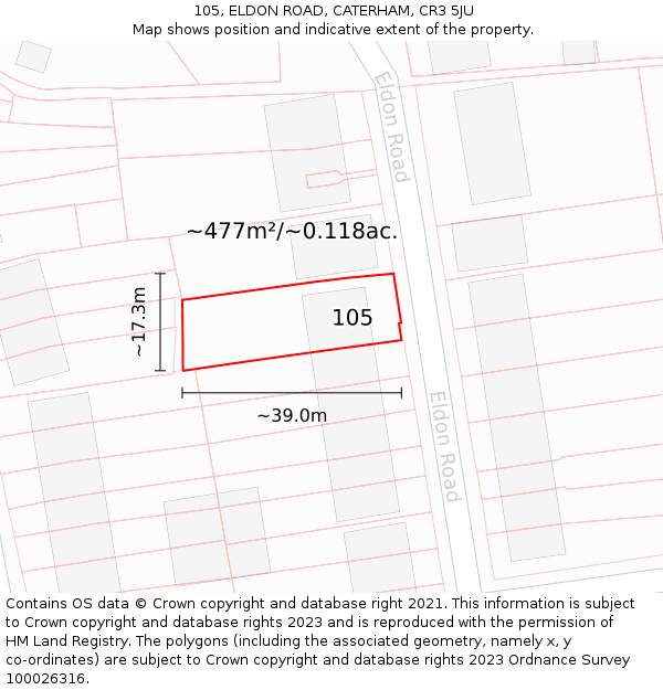 105, ELDON ROAD, CATERHAM, CR3 5JU: Plot and title map