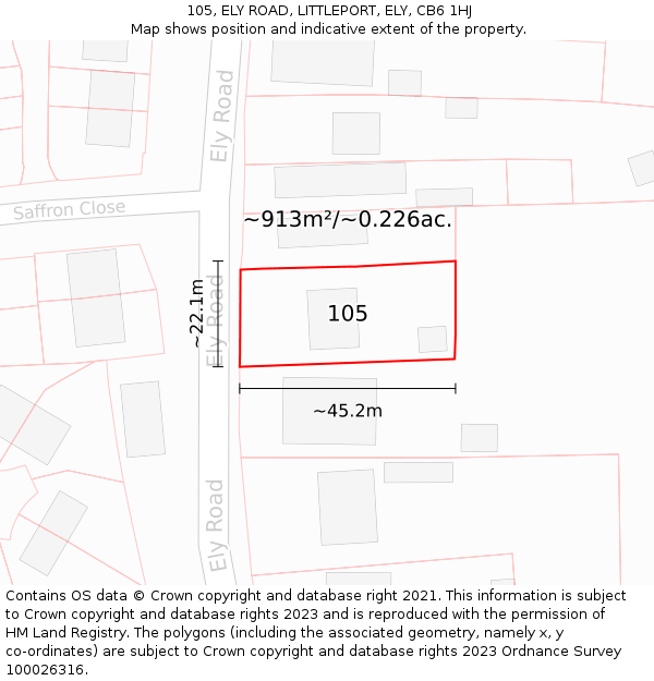 105, ELY ROAD, LITTLEPORT, ELY, CB6 1HJ: Plot and title map