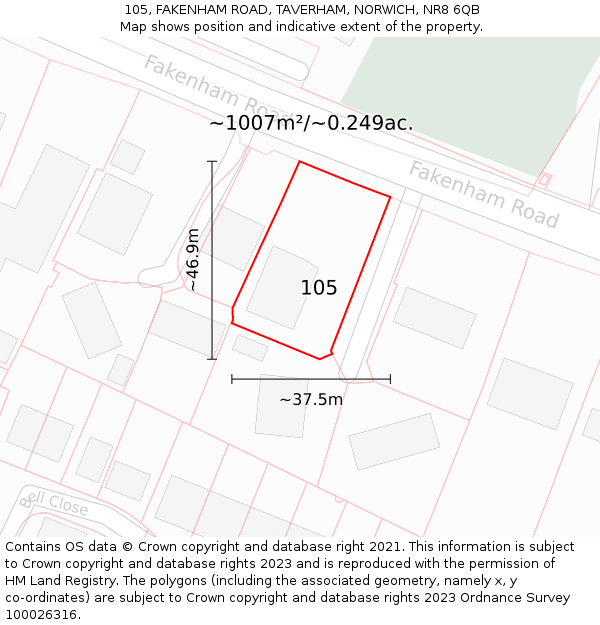 105, FAKENHAM ROAD, TAVERHAM, NORWICH, NR8 6QB: Plot and title map