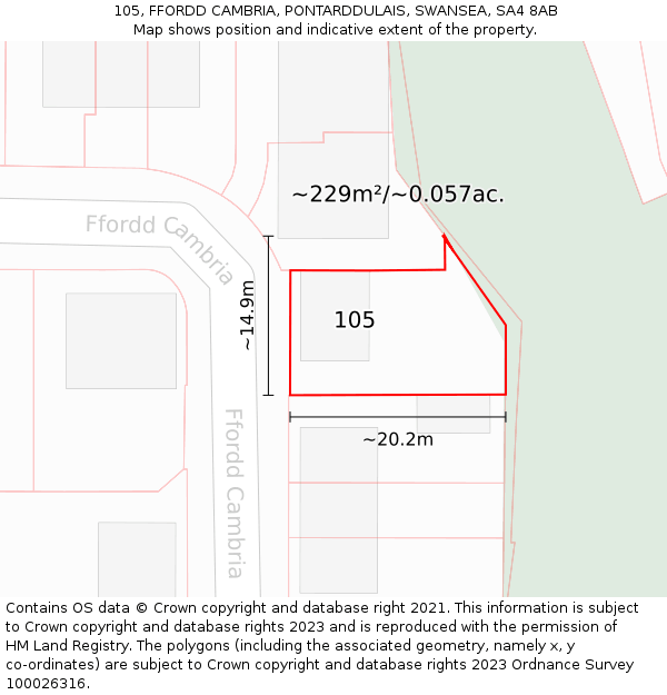 105, FFORDD CAMBRIA, PONTARDDULAIS, SWANSEA, SA4 8AB: Plot and title map